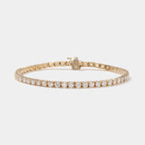 5 carat lab grown diamond tennis bracelet in 14k yellow gold with four-prong setting, made in the USA