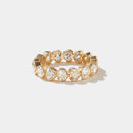 14k gold bezel set eternity ring with heart-shaped lab-grown diamonds totaling 2.4 carats