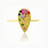 Sapphire Scattered Rainbow Pear Ring in 14K Gold