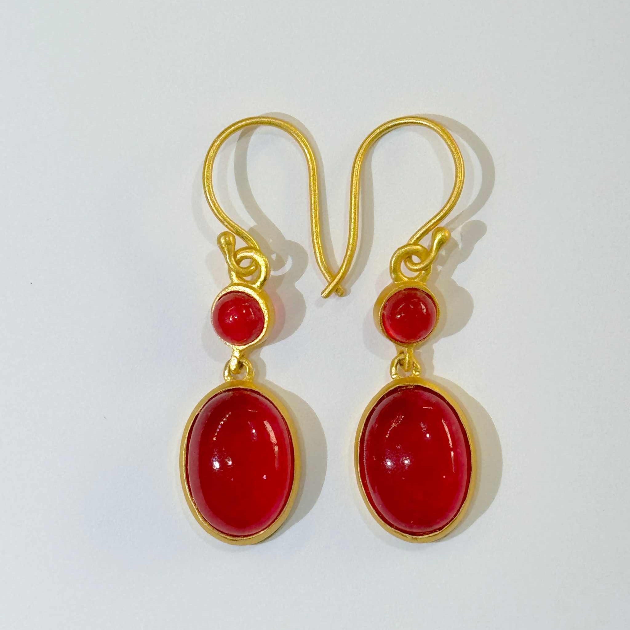Two Natural Red Ruby Dangle Electrum Earrings