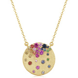 Sapphire Scattered Rainbow Disc Necklace in 14K Gold