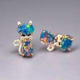 Kitty Cat Doublet Opal Diamond Stud Earrings in 18K Yellow Gold