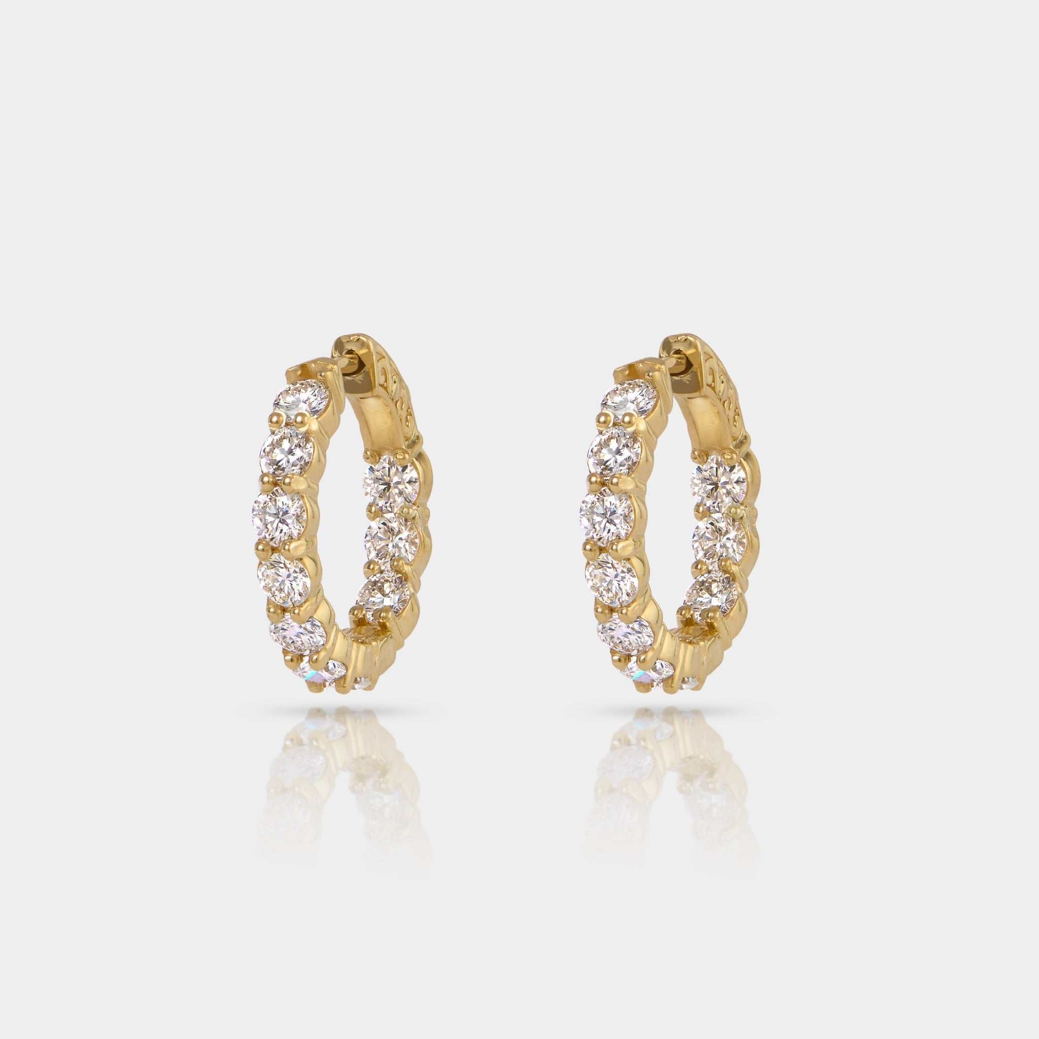 Pair of Cairn 3 Carat Diamond inside outside hoop earrings with lab-grown diamonds set in 14k gold