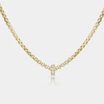 14k solid gold box chain necklace with diamond rondelle bead pendant featuring lab-grown diamonds