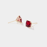 Boston Red Tide ruby cushion cut stud earrings in 14k yellow gold mounts