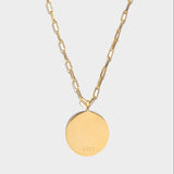 Leo Gold Vermeil Pendant necklace with circular engraved pendant on chain
