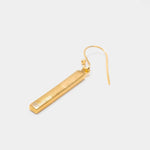 Single Miladi small gold vermeil earring with a sleek, rectangular dangling design on a white background