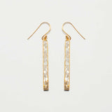 Long dangling Madeline Gold Vermeil earrings with pave champagne diamonds and 18K gold finish