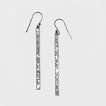 Miladi Large Oxidized Silver Earrings with long rectangular bar design and raw uncut diamond accents