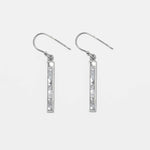 Miladi small oxidized silver earrings with long rectangular design and raw uncut diamonds
