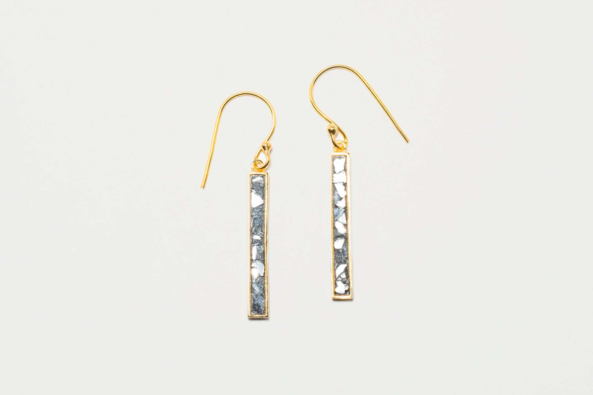Miladi Small Gold Vermeil Earrings with raw uncut diamonds and geometric design, 1-inch long, handcrafted with 18K gold vermeil and sterling silver base.