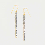 Miladi large gold vermeil earrings with long rectangular design and raw uncut diamonds.