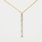 Miladi Gold Vermeil Necklace with rectangular pendant featuring sliced raw uncut diamonds and champagne pave diamonds on 18K gold vermeil chain