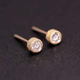 Milgrain Finish Natural Diamond Bezel Stud Earrings in 18K Yellow Gold