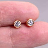 Milgrain Finish Natural Diamond Bezel Stud Earrings in 18K Yellow Gold