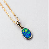 Minimalist Oval Natural Australian Doublet Opal Pendant Necklace in 14k Yellow Gold