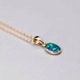 Minimalist Oval Natural Australian Doublet Opal Pendant Necklace in 14k Yellow Gold