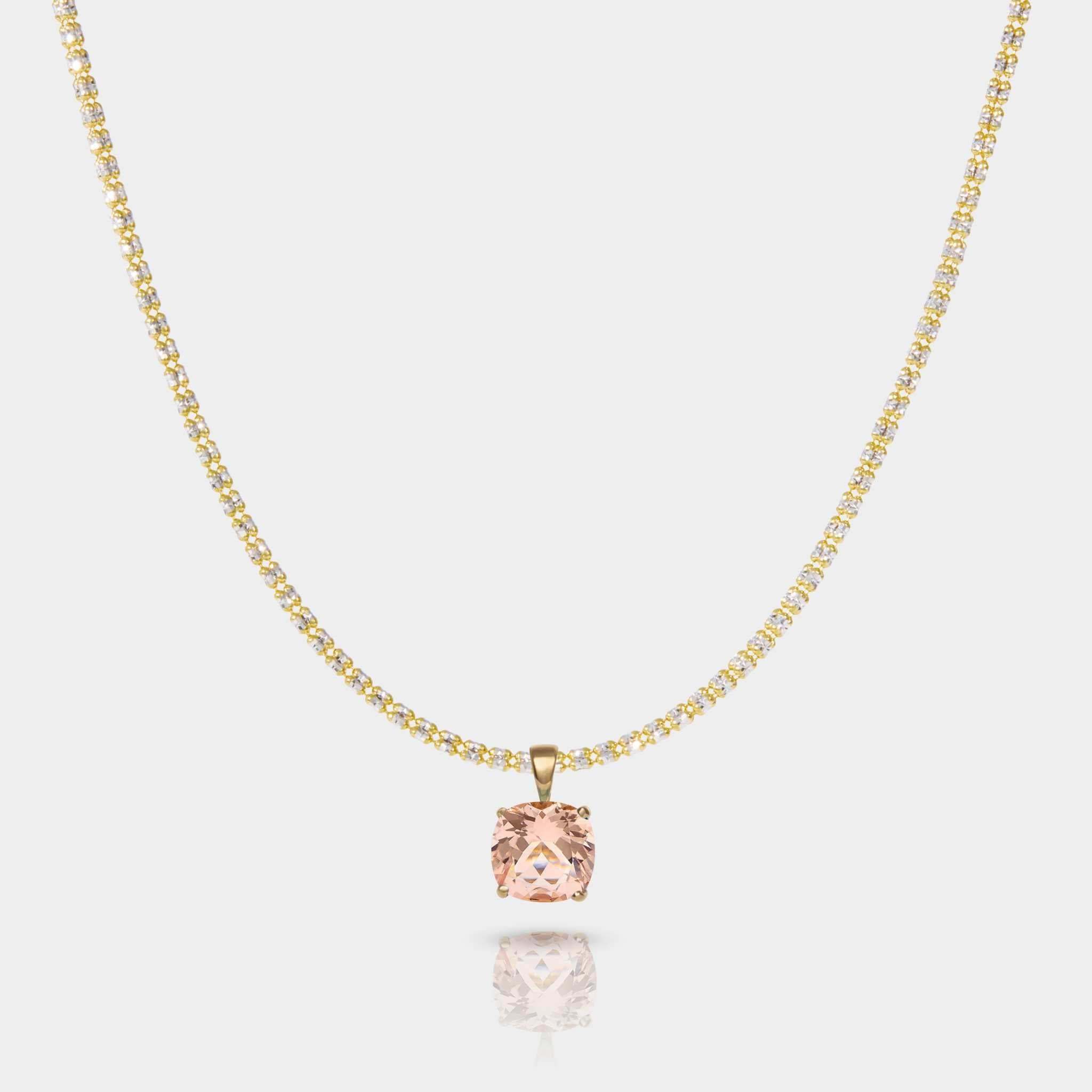 Horizon Connecticut Coast 14K gold necklace with peach morganite pendant and large bail, handcrafted in USA
