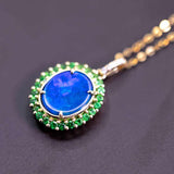 N1 Black Opal Halo Tsavorite Diamond Necklace in 18K Yellow Gold