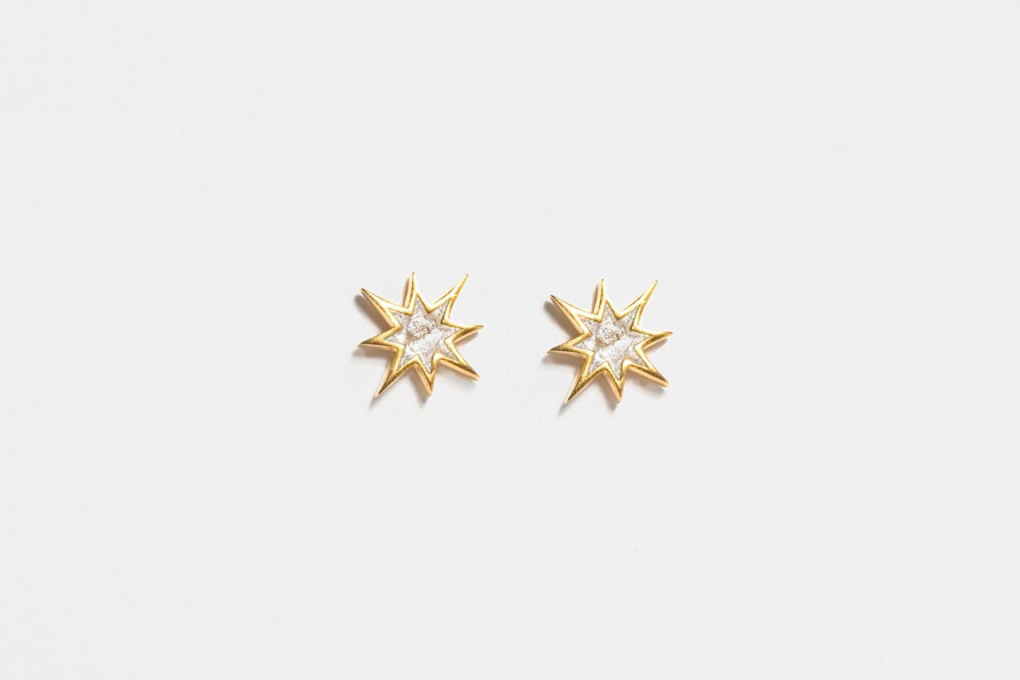 Nash Gold Vermeil stud earrings with sliced raw uncut diamonds and 18k gold star design