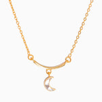 Neoma Gold Vermeil Pendant necklace with crescent moon charm and raw uncut diamonds on gold chain