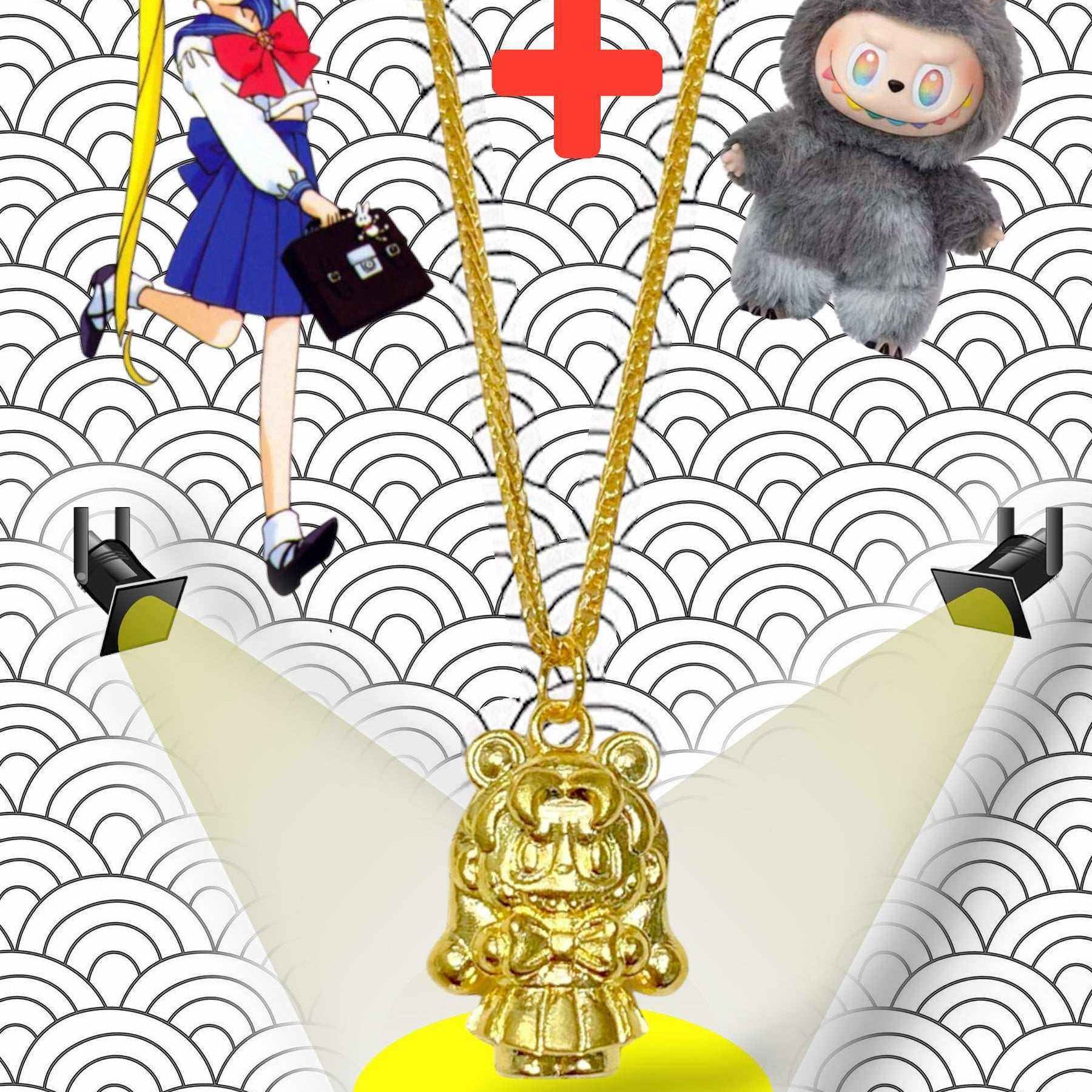 24K Gold Labubu Doll pendant inspired by Sailor Moon, crafted in 999 Fine Gold, collectible pop culture jewelry charm