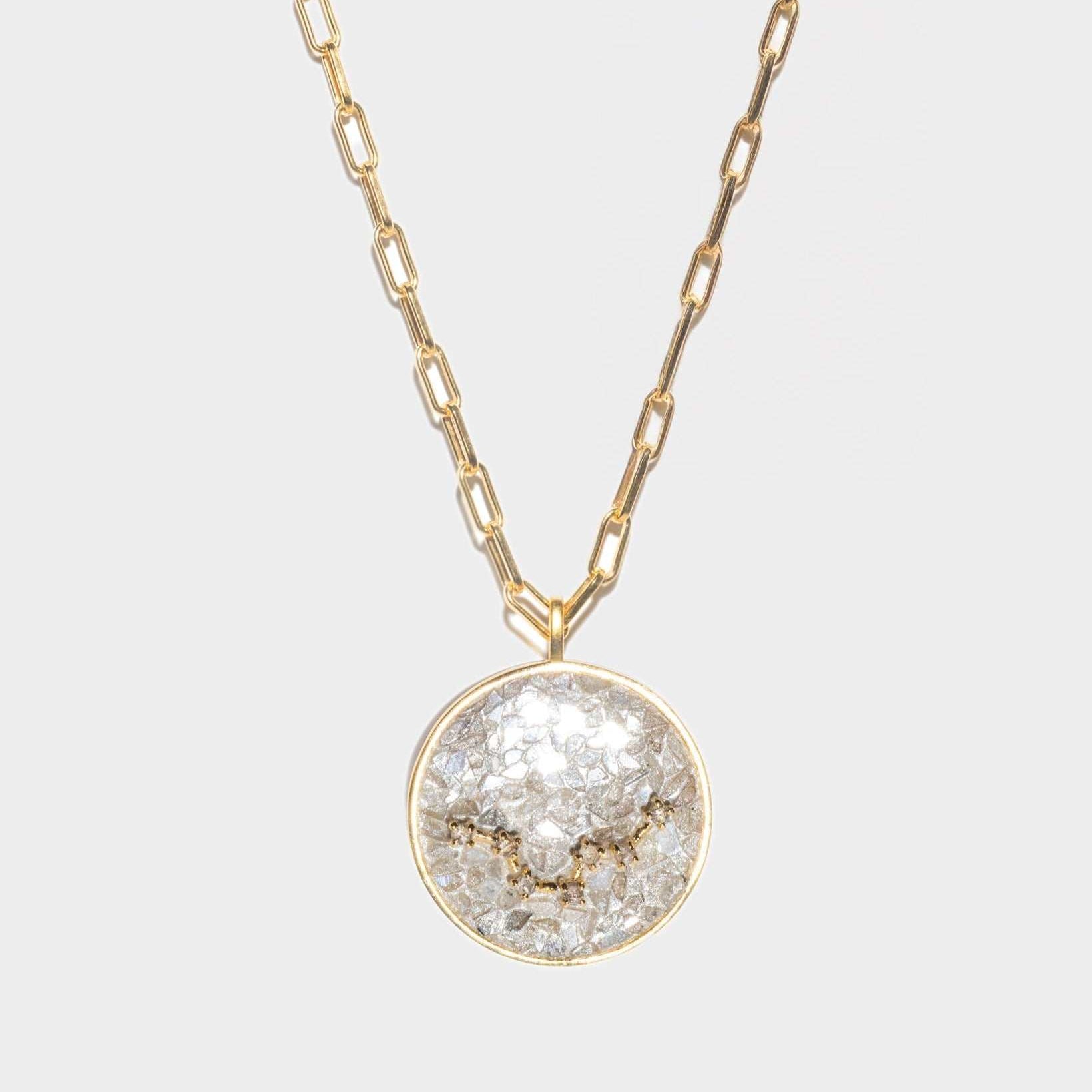 Pisces Gold Vermeil pendant necklace with raw and rose cut diamonds on an 18k gold vermeil chain
