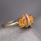 Diamond Ribbon Wrapped Fire Opal Ring in 18K Yellow Gold