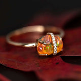 Diamond Ribbon Wrapped Fire Opal Ring in 18K Yellow Gold