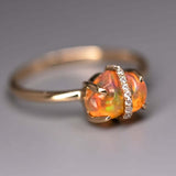 Diamond Ribbon Wrapped Fire Opal Ring in 18K Yellow Gold