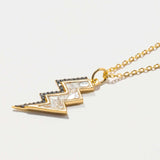 Rishi Bolt Diamond gold vermeil pendant necklace with raw and pave diamonds on a delicate gold chain