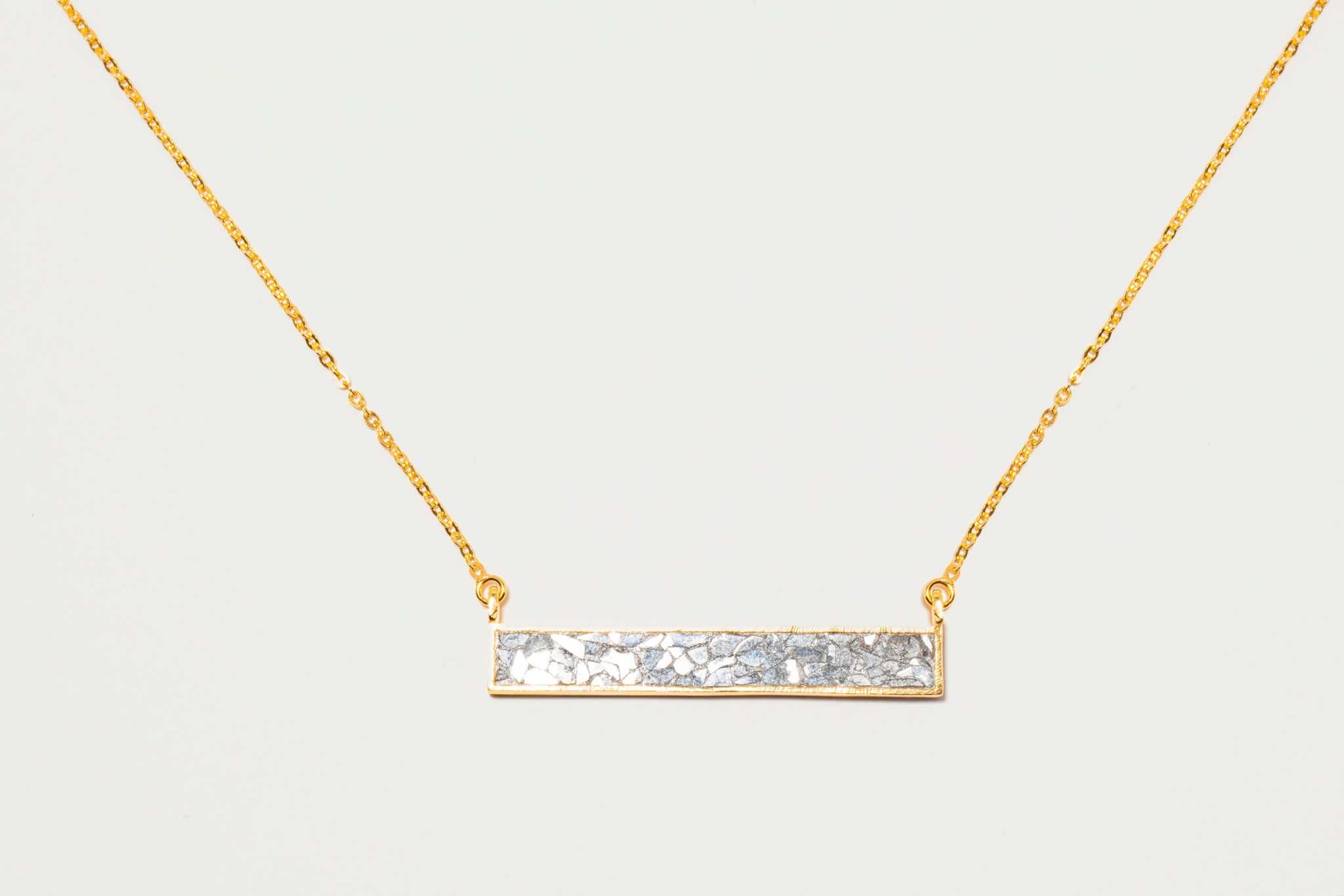 Rosera Gold Vermeil pendant necklace with raw uncut diamond bar and 18k gold vermeil chain