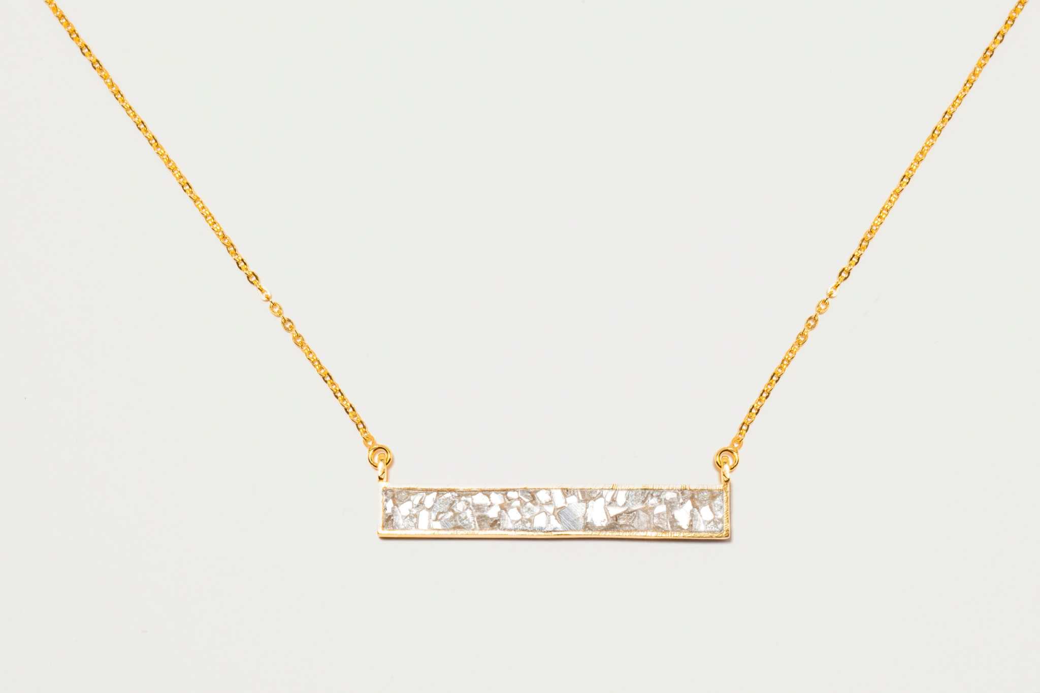 Rosera Gold Vermeil Pendant necklace with raw uncut diamond bar on 18k gold vermeil chain