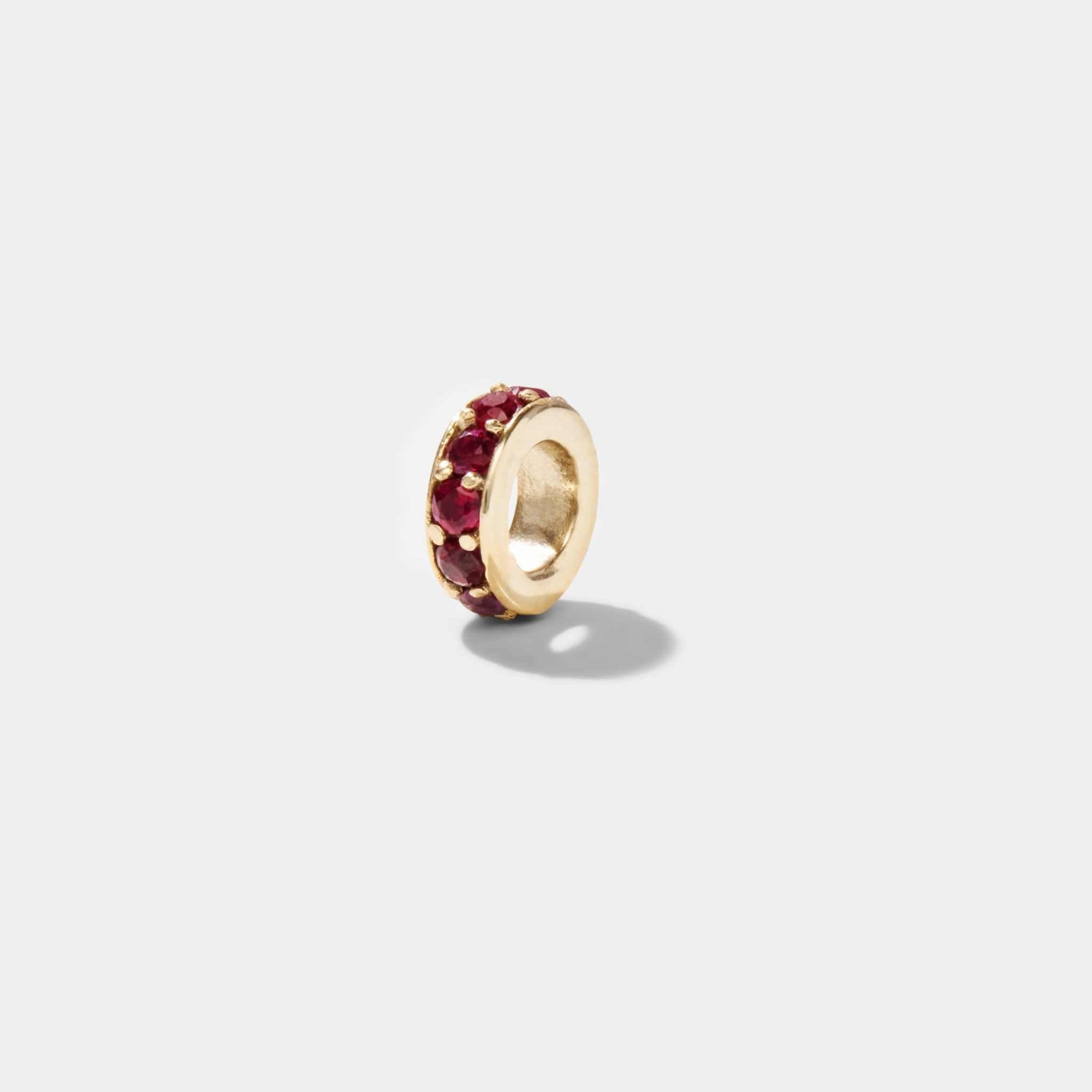 14k solid gold rondelle bead set with lab-grown red gemstones for necklaces or bracelets