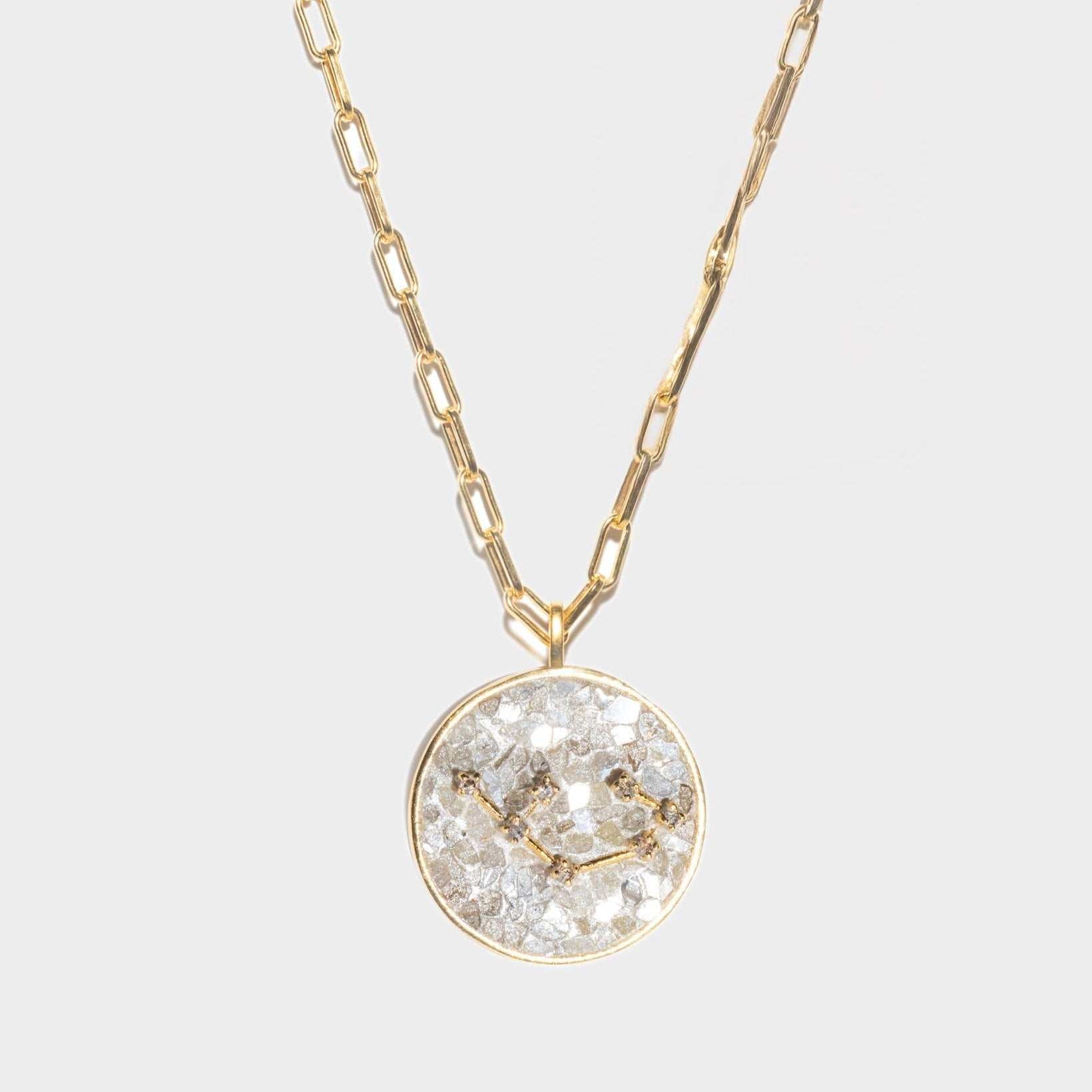 Sagittarius gold vermeil pendant necklace with raw and rose cut diamonds on 18k gold chain