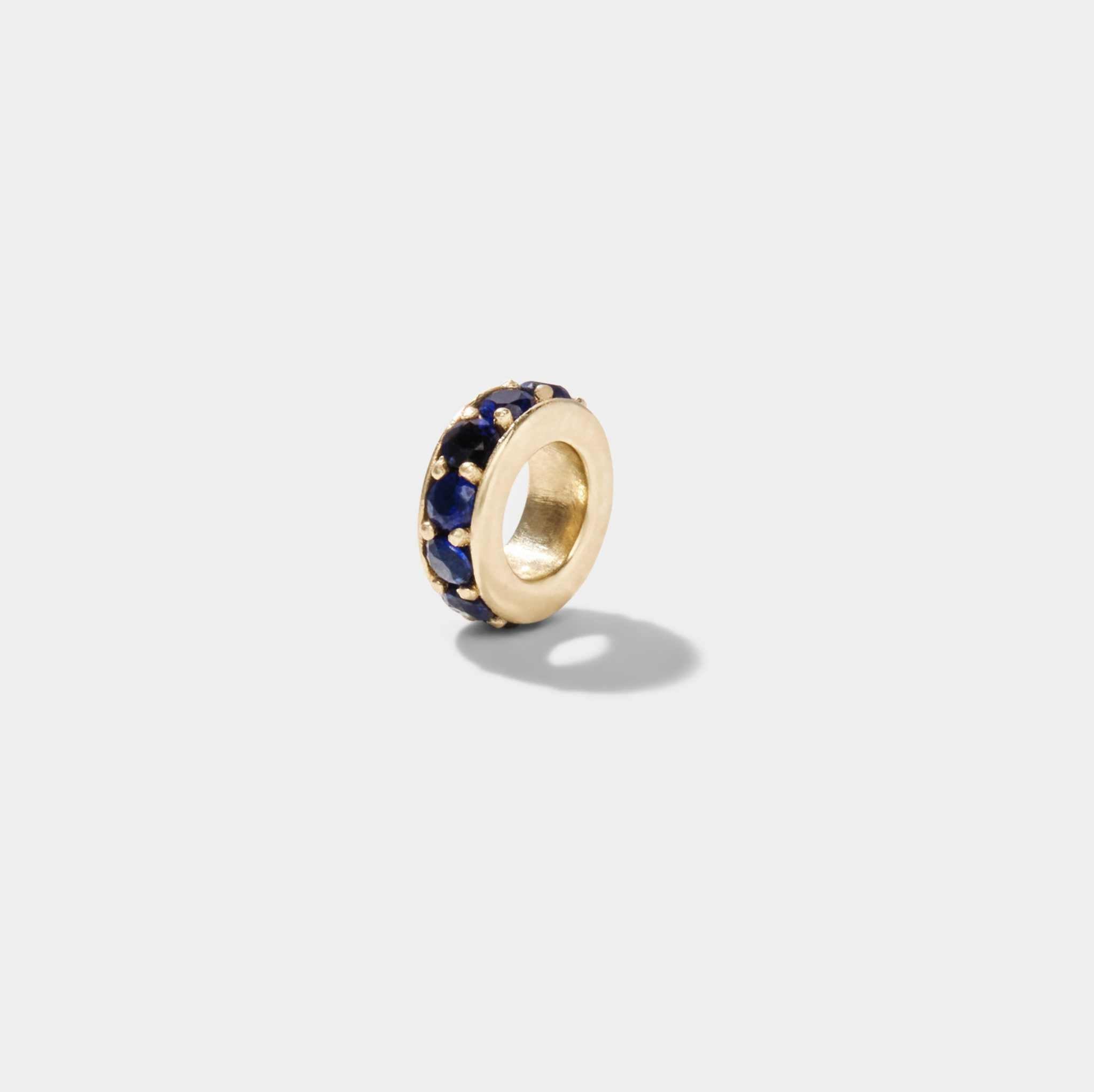 14k gold rondelle bead with blue lab gemstones for necklaces and bracelets
