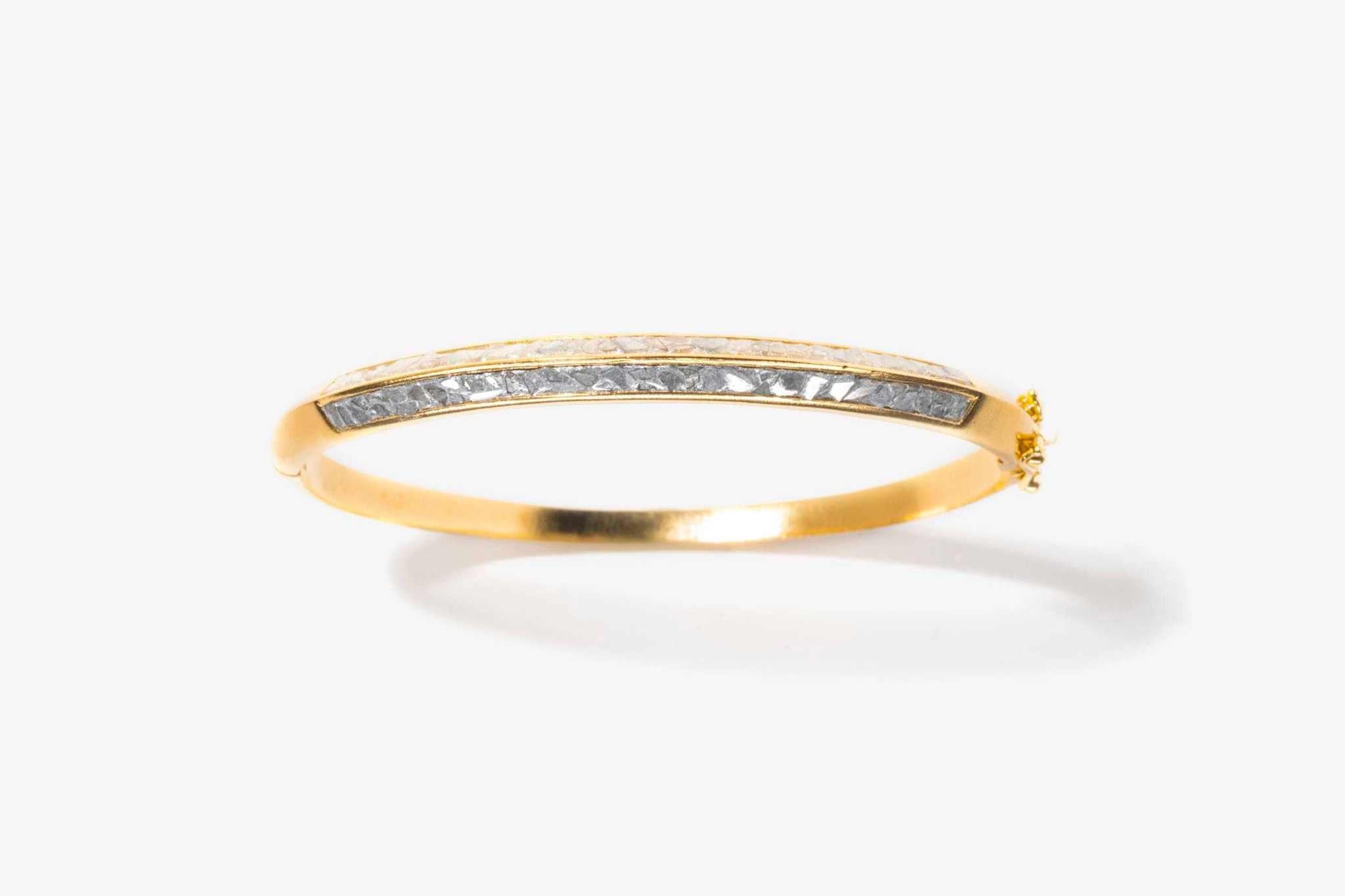 Sasta Gold Vermeil bangle bracelet with sliced raw diamonds and 18k gold layer on sterling silver base