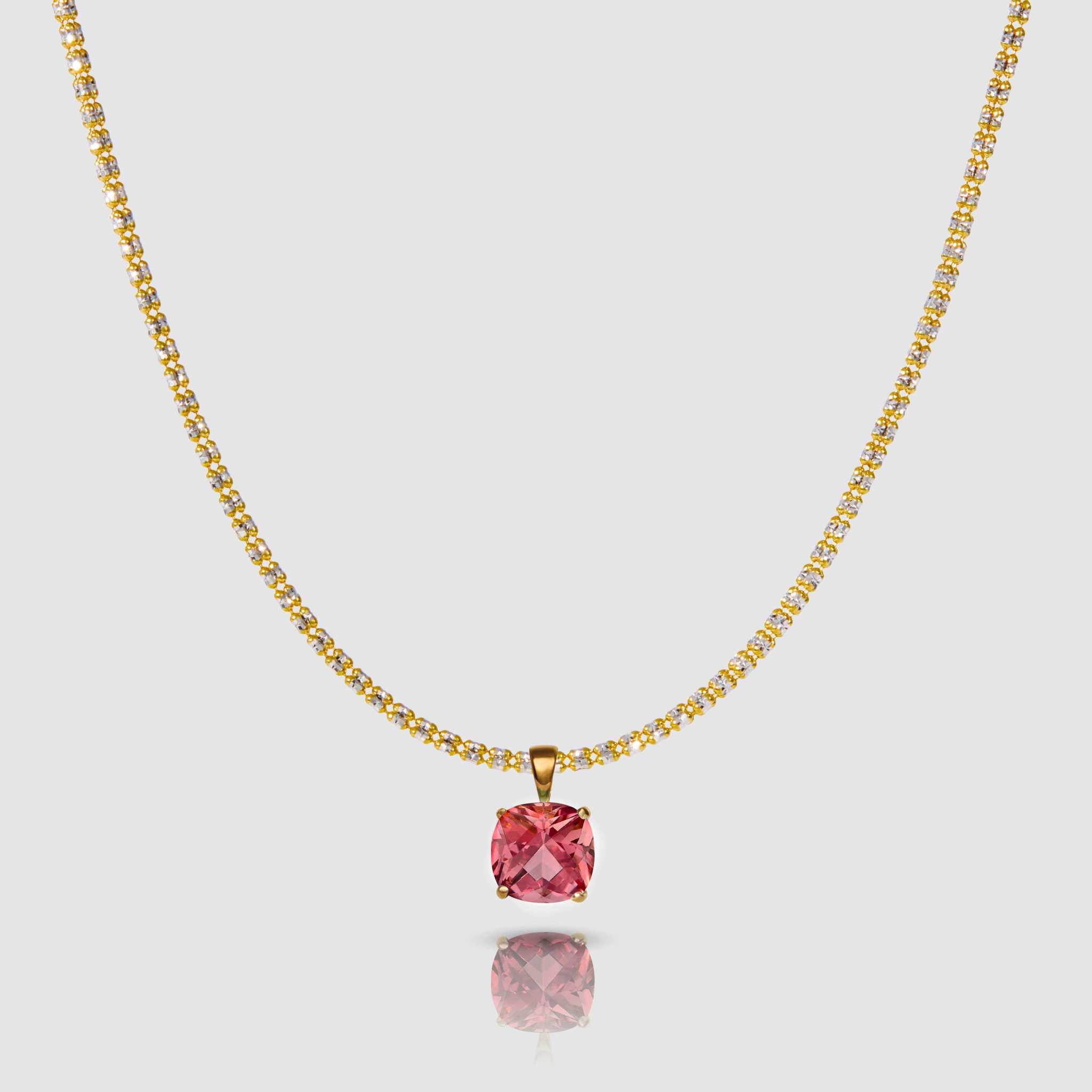 Horizon Nantucket Red pink tourmaline pendant in 14k gold basket setting on gold chain
