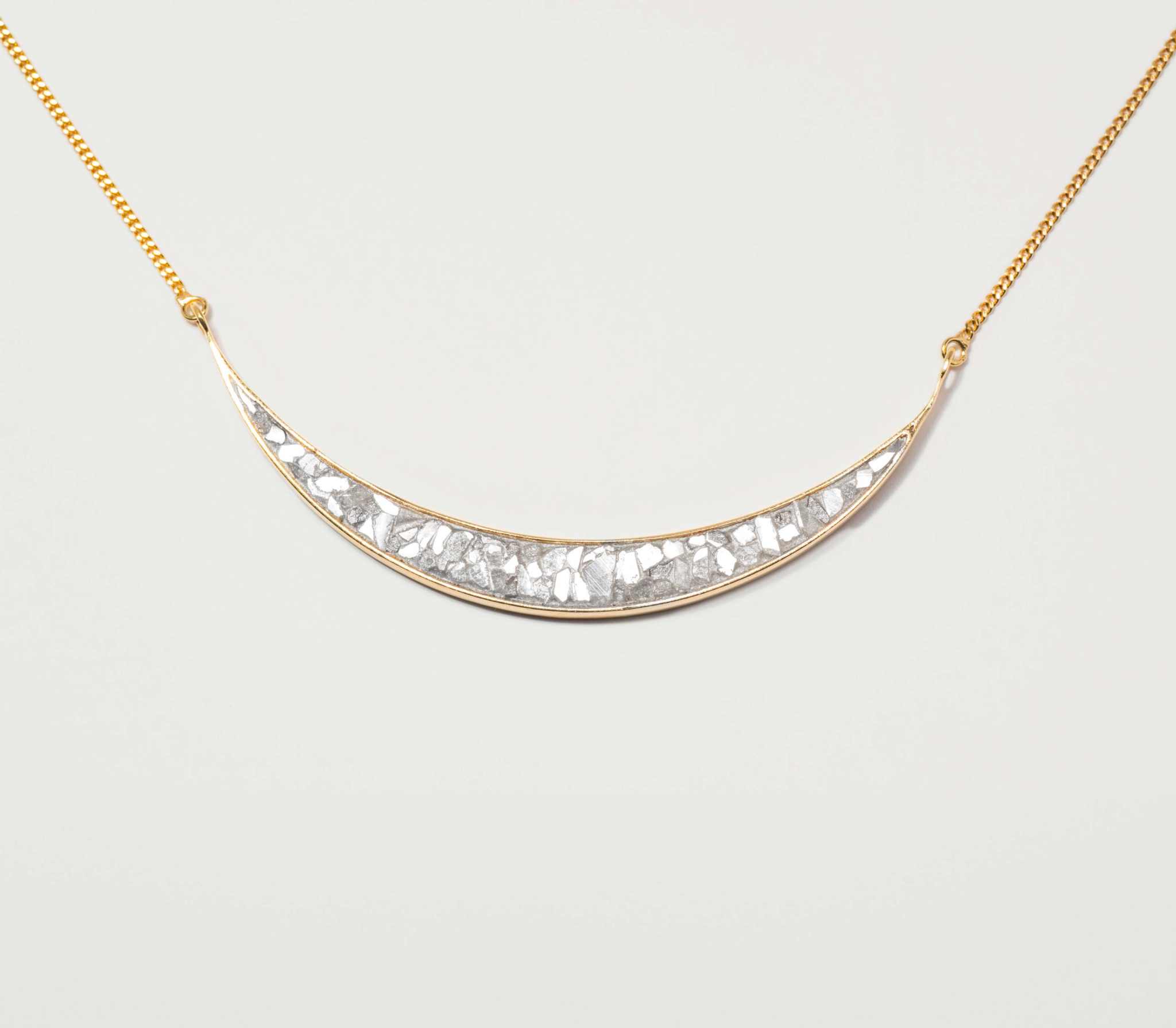 Thane Gold Vermeil Pendant necklace with sliced raw uncut diamonds and 18k gold vermeil crescent design