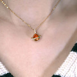 18K yellow gold pendant necklace with Mexican Fire Opal, diamonds, and tsavorite gemstones