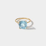 14k gold ring with cushion cut sky light blue topaz gemstone