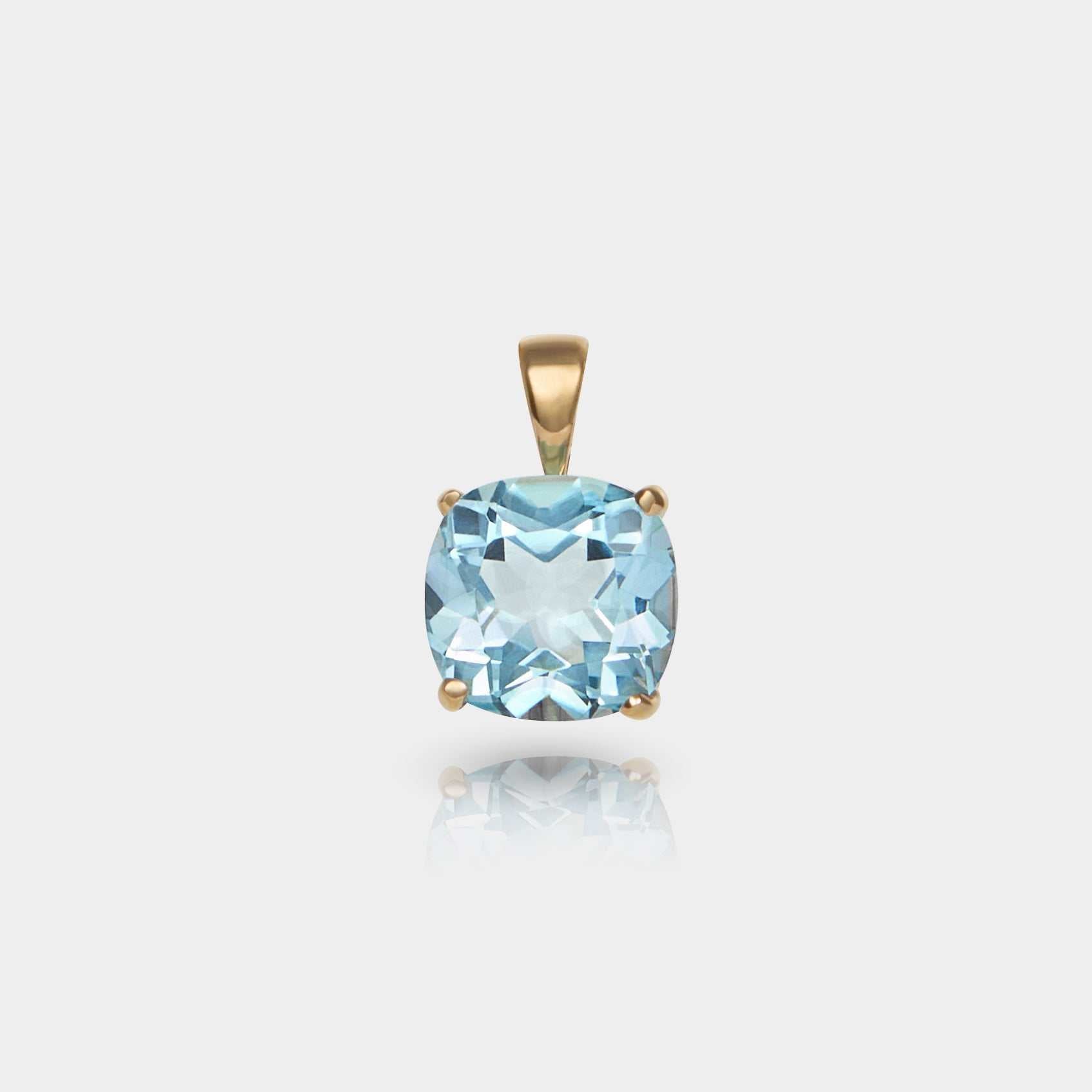 14k gold pendant featuring a 10x10mm AAA quality sky blue topaz gemstone