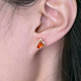 Two Colors Fire Opal Diamond Halo Stud Earrings in 18K Yellow Gold