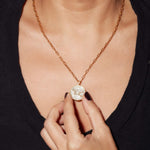 Virgo Gold Vermeil Pendant necklace with uncut raw diamonds on 18k gold vermeil chain worn on model's neck