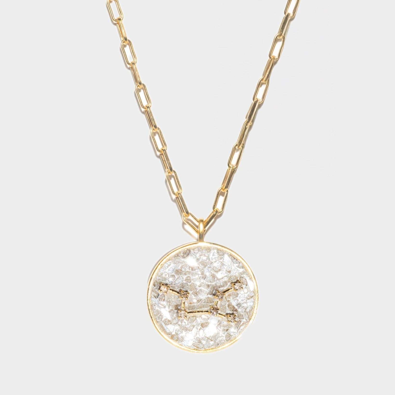 Virgo Gold Vermeil pendant necklace with uncut raw diamonds and rose cut diamonds on an 18k gold vermeil chain