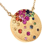 Sapphire Scattered Rainbow Disc Necklace in 14K Gold