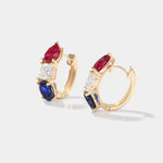 Americana Signature Hoop Earrings in 14k gold with lab-grown ruby, diamond, and sapphire stones.