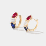 Americana Signature Hoop Earrings in 14k gold with lab-grown ruby, diamond, and sapphire stones.