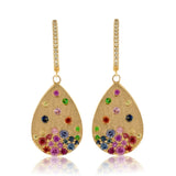 Sapphire Scattered Rainbow Teardrop Pear Earrings in 14K Gold