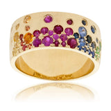 Sapphire Scattered Rainbow Cigar Band in 14K Gold